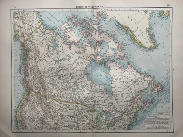 1899 British North America Canada Original Antique Map by Richard Andree