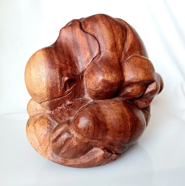 X LARGE HEAVY▪︎8"▪Hand Carved WOOD  WEEPING BUDDHA Monk Man SCULPTURE Indonesia 3