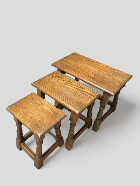 Vintage Old Charm Wood Bros / Solid Oak Wooden / Light Oak / Nest of 3 Tables