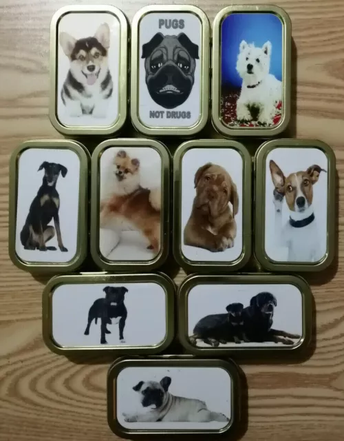 TOBACCO TINS 1oz TIN WITH RUBBER SEAL LID DOGS TOBACCO TIN BACCY TINS