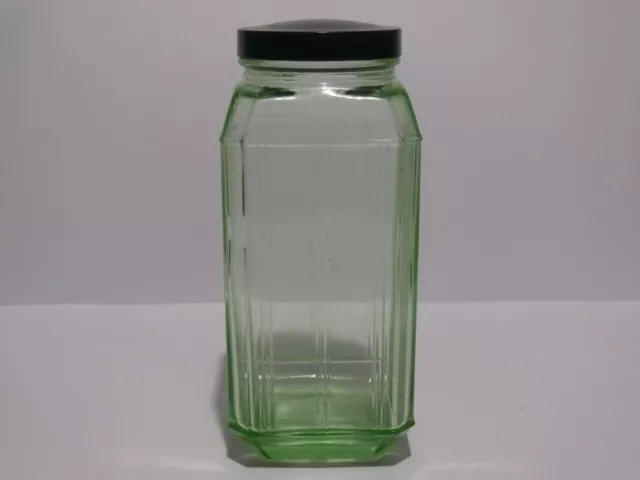 Vintage Large Green Depression Glass Kitchen Jar Bakelite Lid