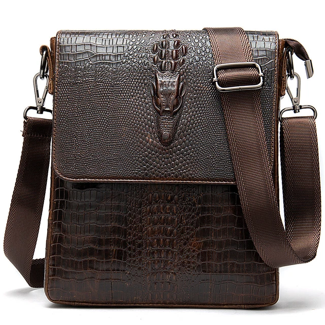 100% Genuine Leather Crocodile Men's Sling Shoulder Messenger Bags Crossbody Bag