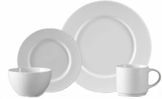 16 Pieza Cerámica Cena Juego Blanco Platos Bols Tazas Ondulado Set de Vajilla