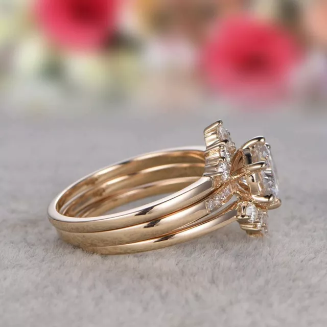 14k Rose Gold Plated 3 Ct Round Cut Lab-Created Diamond Solitaire Trio Ring Set 3