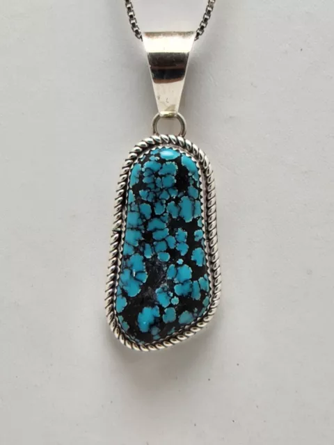 Navajo Turquoise and Sterling Silver Pendant Necklace Box Chain