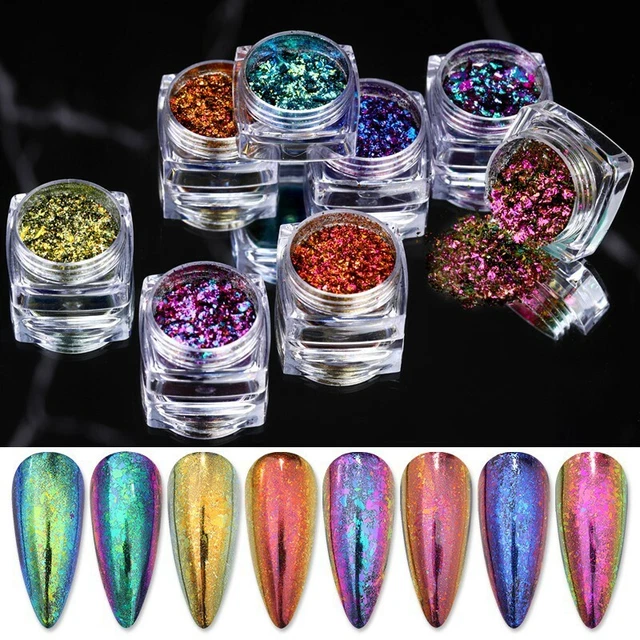 Sirena effetto glitter nail art polvere pigmento magico camaleonte iridescente↑