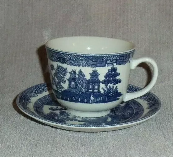 1 Set Of Johnson Brothers Cup and Saucer Set - Blue Willow Vintage Beautiful