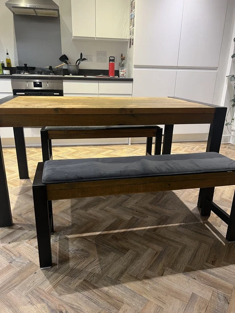 NEXT HUDSON SOLID wood dining table with Hudson bench s And Grey