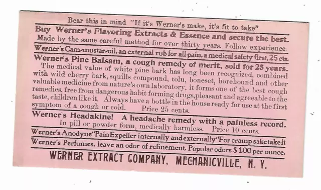 Old Advertising Blotter Werner Extract Co Mechanicville NY Pine Balsam Medicine