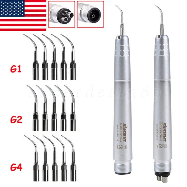 Dental Ultrasonic Air Perio Scaler Handpiece 2/4-Holes & G1 G2 G4 Tips USA STOCK