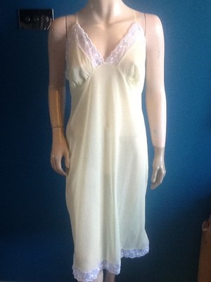 Donna Vintage M&S LUCE Crema Liquida raso poliestere Half Slip & Canottiera Taglia 12 