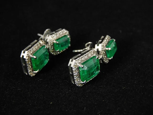 3.Ct Emerald Emerald Diamond Halo Stud Earrings 14K In Yellow Gold Plated Silver
