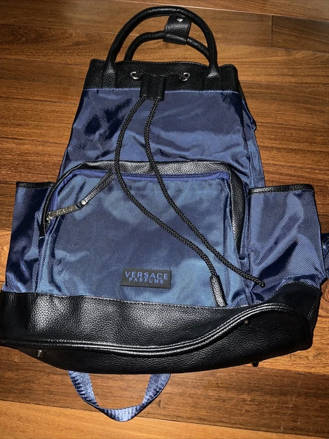 Versace Parfums Bag Backpack Blue Black Drawstring Perfumes Duffle Overnight