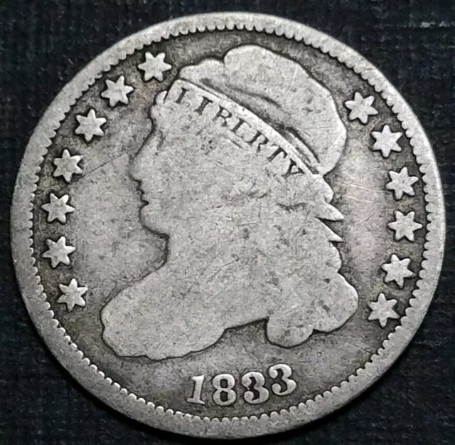 1833 USA Capped Bust Dime Last 3 High 10C Ten Cent Early Dime Silver Coin .892