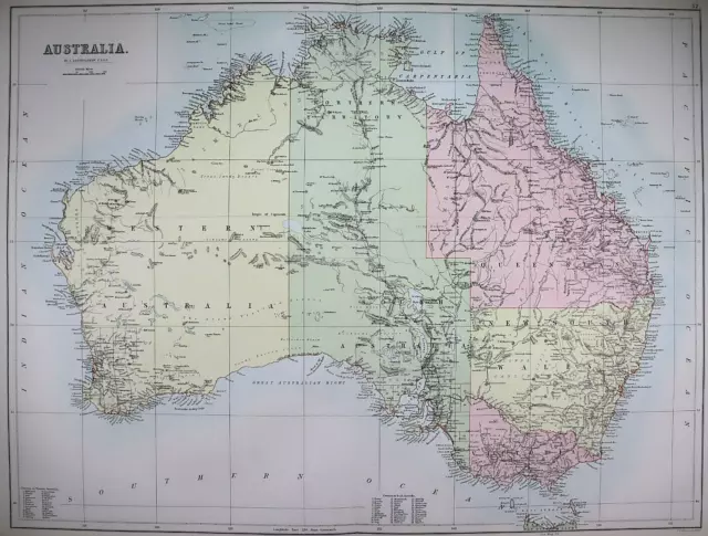 Large Authentic 1884 Black's Atlas Map ~ AUSTRALIA  ~Buy2+=FreeS&H   Inv#223