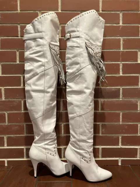 Wild Pair Ultra Rare Vintage White Leather Over The Knee Thigh High Boots