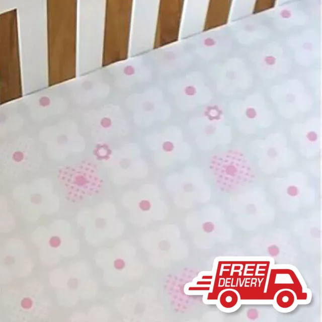 LIVING TEXTILES COT FITTED SHEET*FITS BOORI*-ADELE PINK FLOWER 77 x 132 x 19 cm