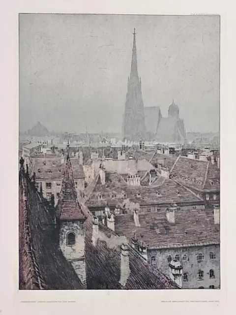 Luigi Kasimir  "Blick Über Die Dächer Wiens Zum Stephansdom" Farb-Radierung 1909