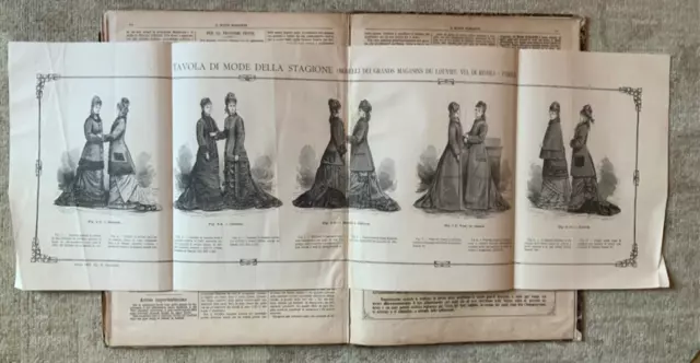 IL MONDO ELEGANTE giornale illustrato delle mode per donna anno 1877 con tavole