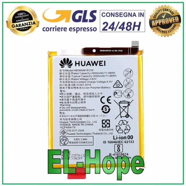 BATTERIA HUAWEI P8 Lite 2017, P9, P9 P10 P20 Lite, HB366481ECW ORIGINALE SERVICE