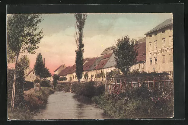 Alt-Rosswein, Wehrstrasse mit Strumpfgeschäft, Ansichtskarte