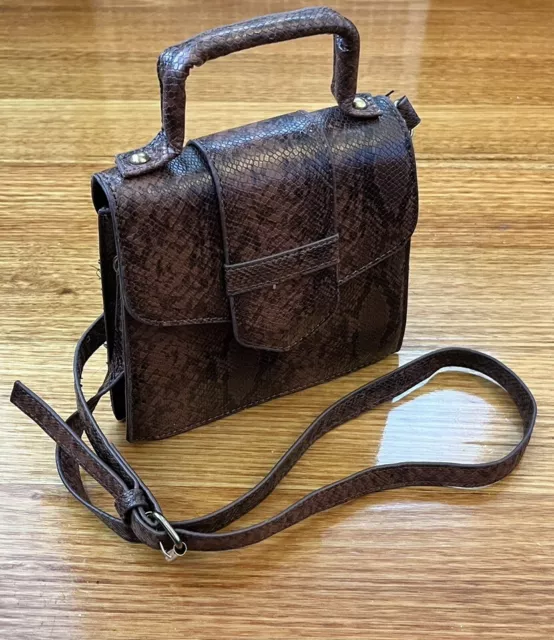 Small Brown Faux / Vegan Reptile Leather Cross Body / Shoulder Bag / Handbag