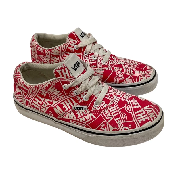 Vans Off the Wall Low Top Sneakers Youth Child Size 2.5 Red White Print