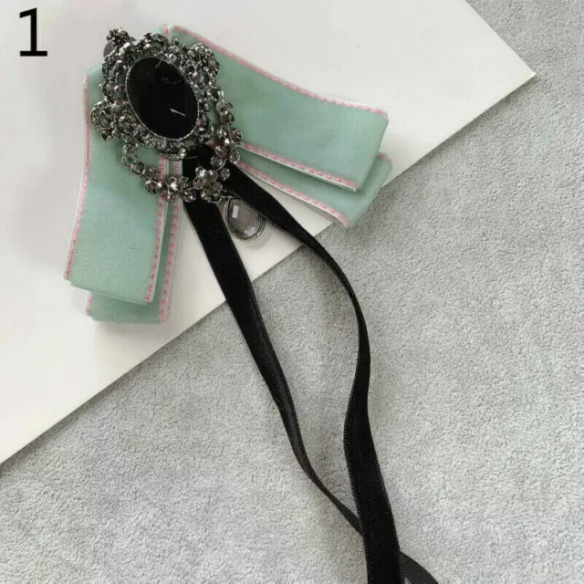 Women Retro Rhinestone Bow Neck Tie Collar Bowknot JK Uniform Bowtie Ribbon