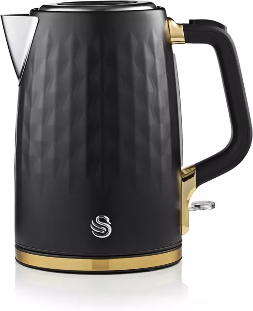 Swan SK14082BLKN, Gatsby 1.7l Jug Kettle, Rapid Boil Matte Black with Gold