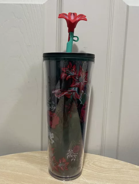 NEW Starbucks Holiday 2022 Poinsettia Silicon Straw Topper Cold Cup Tumbler  24oz 