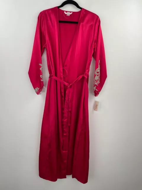 Flora Nikrooz Small Medium Robe Pink Satin Lace Sleeves Womens NWD NWT B13-12