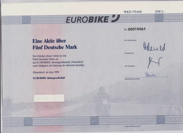 BRD Historisches Wertpapier Aktie Eurobike AG, 5 DM