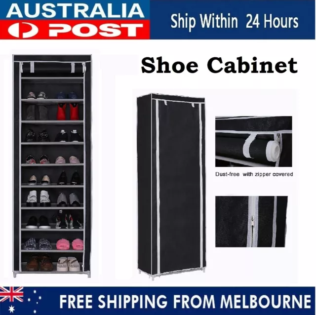 10 Tiers Shoe Rack Stackable Cabinet Storage Organiser Portable Wardrobe Cover