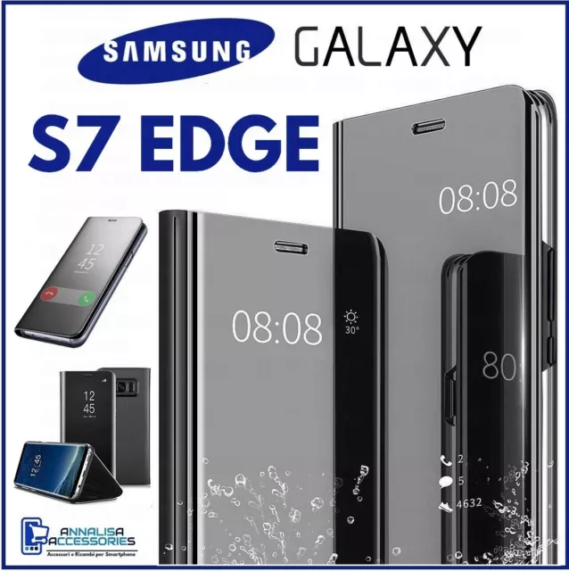 Cover Flip Per Samsung Galaxy S7 Edge Custodia A Libro Clear View 360° Nera