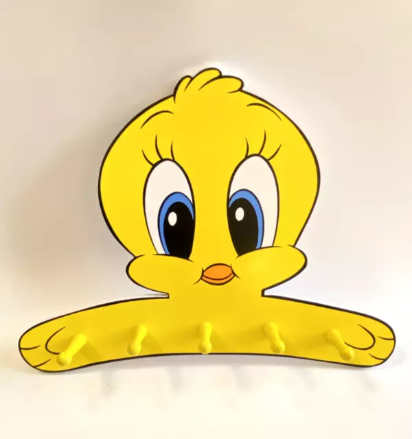 TWEETY BIRD 5-HOOKS WOODEN WALL MOUNTED HANGER, KEY HOLDER, RARE! VINTAGE 90s,