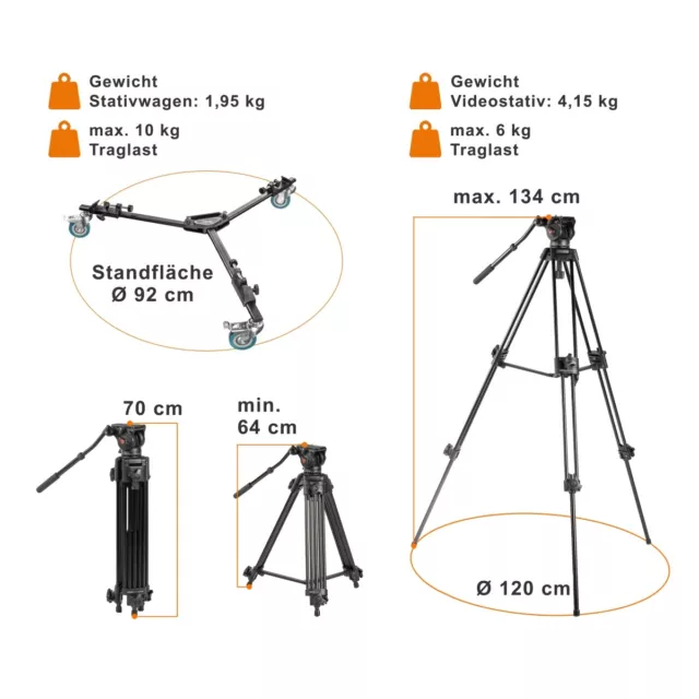 walimex pro EI-9901 Video-Pro-Stativ 138cm with spider, panhead + tripod dolly 3