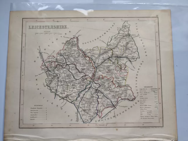 County map of Leicestershire England hand coloured c1860