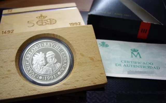 ESPAÑA 5000 pesetas plata 1991 proof - PIZARRO Y ATAHUALPA - doble 8 reales