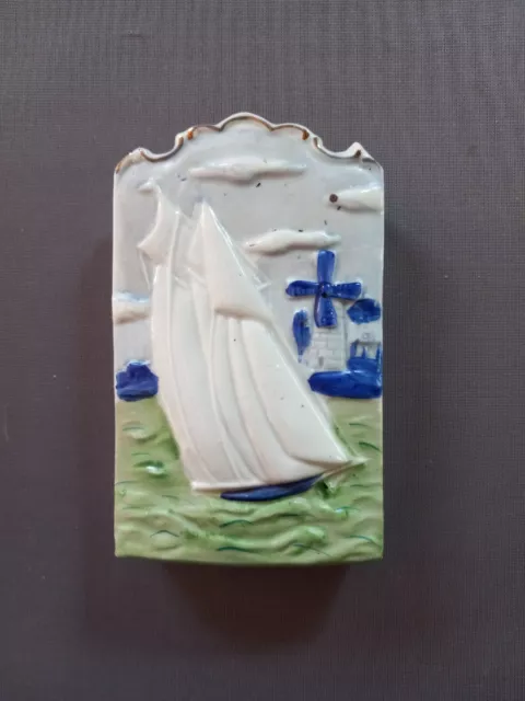 Ceramic Dutch Sailboat Scene Wall Pocket Mid-Century Japan