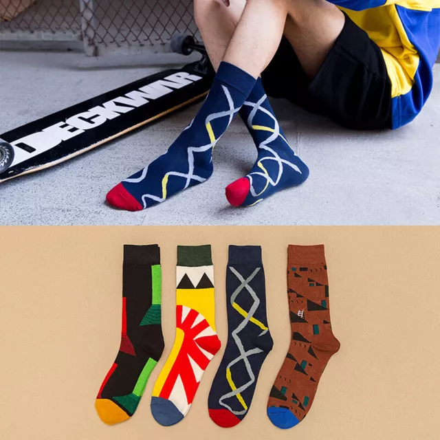 Mens Combed Cotton Socks Warm Funny Colorful Fashion Casual Dress Socks For Gift