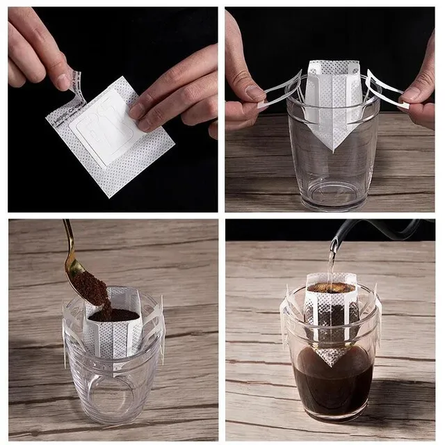 50 Pcs Portable Coffee Filter Paper Bag Hanging Ear Drip Coffee Bag Disposable 3