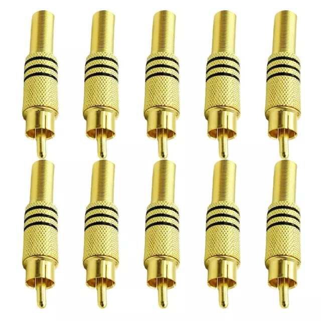 Premium Gold Plated Welding RCA Plugs Audio Video Connectors Set of 10