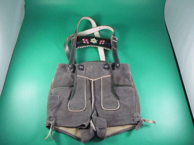 Pantaloni corti folcloristici in pelle per ragazzi grigio/verde