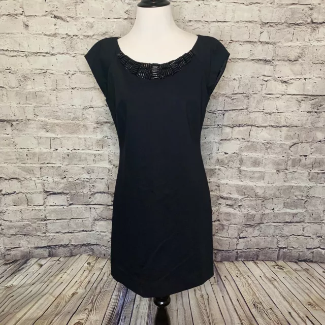 Rebecca Taylor Solid Black Beaded Sleeveless Sleek Cocktail Dress Zipper Size 8 2