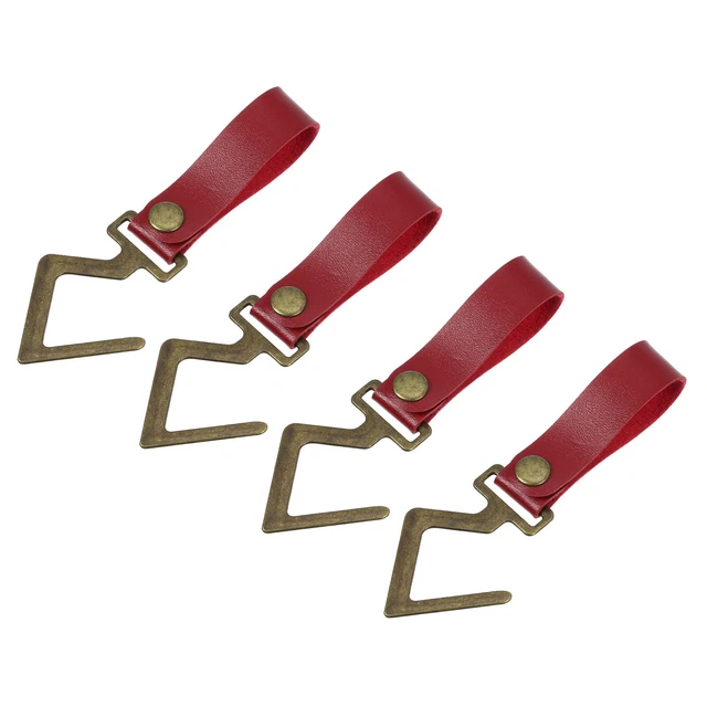 4Pcs PU Leather S Hooks for Hanging Multipurpose Camping Hook Hanger, Red
