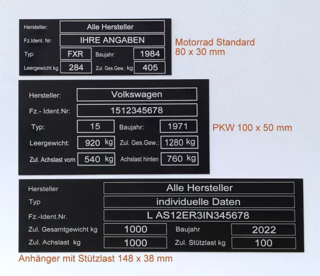 Aufkleber od. Alu Typenschild Motorrad, Anhänger, PKW, Wohnmobil, KFZ, LKW, Quad