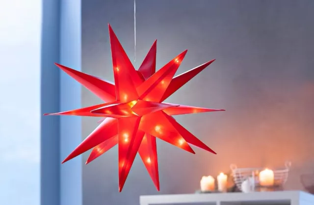 LED Stern Außenstern Rot 56 cm 3D innen außen Stern 20 Leds Weihnachtsdeko Timer