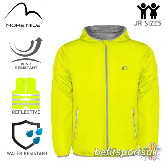 More Mile Junior Unisex Hi Viz Windbreaker Pockets Full Zip Hood Running Jacket