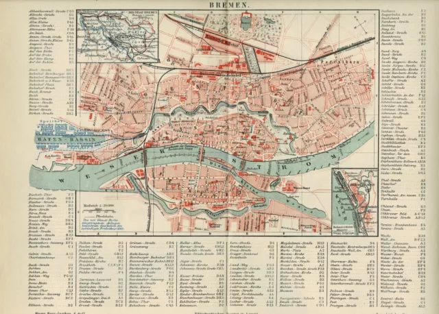 Stadtplan von BREMEN Original-Graphik 1886