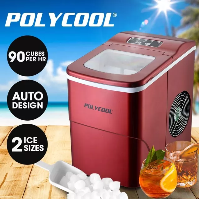 POLYCOOL 2L Ice Cube Maker Machine Portable Countertop Home Benchtop Red Small